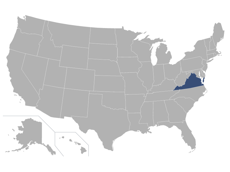 Virginia highlighted in a map of the U.S.