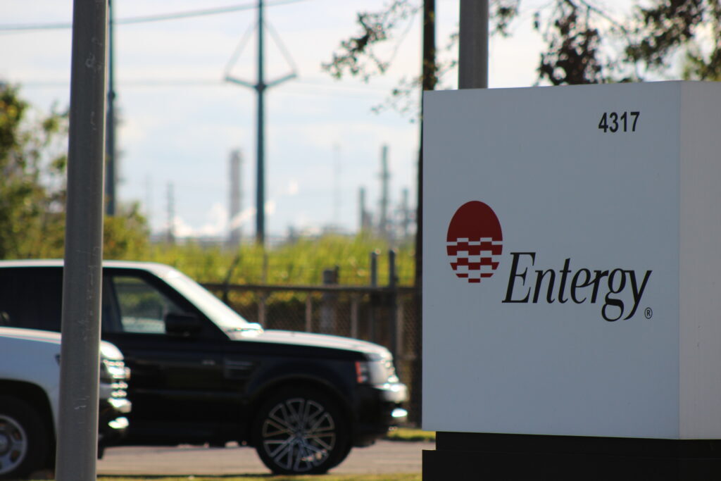 Smoke rises from distant stacks at Entergy’s power plant in Reserve, Louisiana, on Wednesday, Nov. 10, 2021. Entergy operates electric utility companies in Texas, Arkansas, Louisiana and Mississippi that serve 3 million customers. (Wes Muller/Louisiana Illuminator file photo)