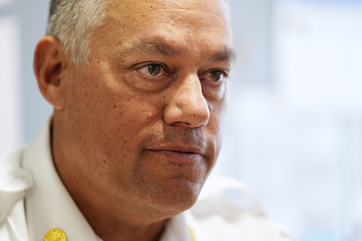 Maui County Department of Fire and Public Safety Chief Brad Ventura spoke with Civil Beat after releasing the MFD/ATF report on the cause of the Aug. 8, 2023, fire that killed 102 people and largely destroyed the town of Lahaina. (Kevin Fujii/Civil Beat/2024)