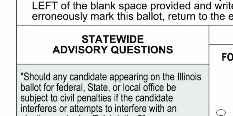 A sample ballot from Danville depicts the advisory questions that will appear on Illinois ballots this year. (Capitol News Illinois image)