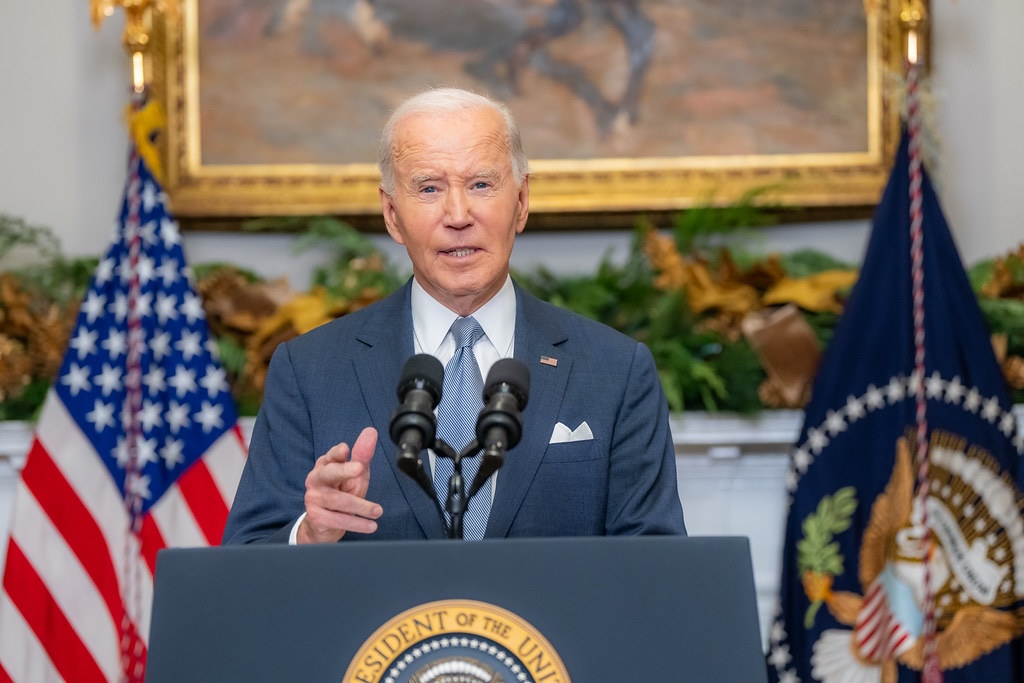 President Joe Biden delivers remarks on the overthrow and collapse of the Syrian government under Bashar al-Assad, Sunday, Dec. 8, 2024, in the Roosevelt Room of the White House. (Photo by Adam Schultz/White House)