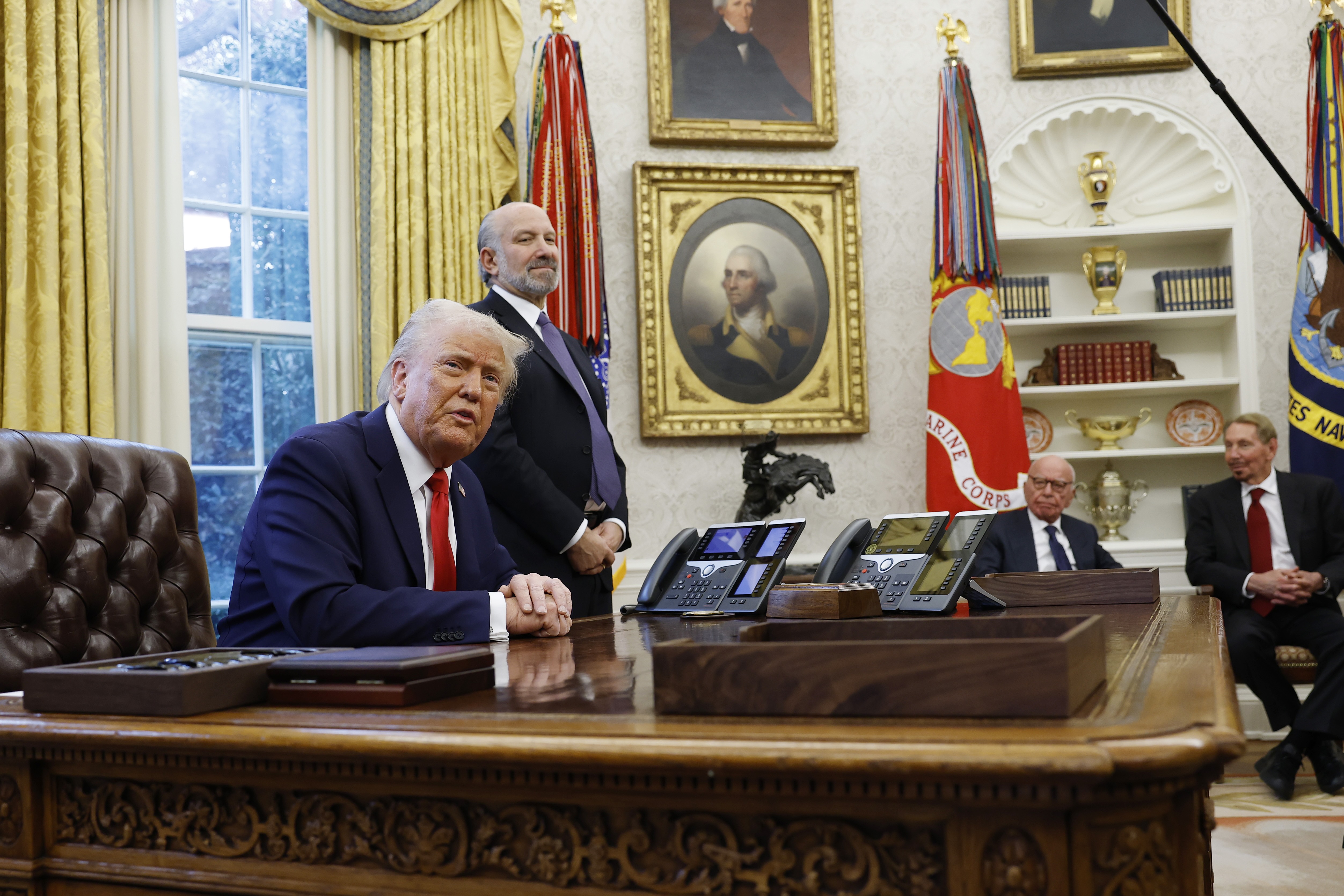 President Donald Trump speaks to reporters in the Oval Office of the White House on Feb. 3, 2025, in Washington, D.C. (Photo by Anna Moneymaker/Getty Images)