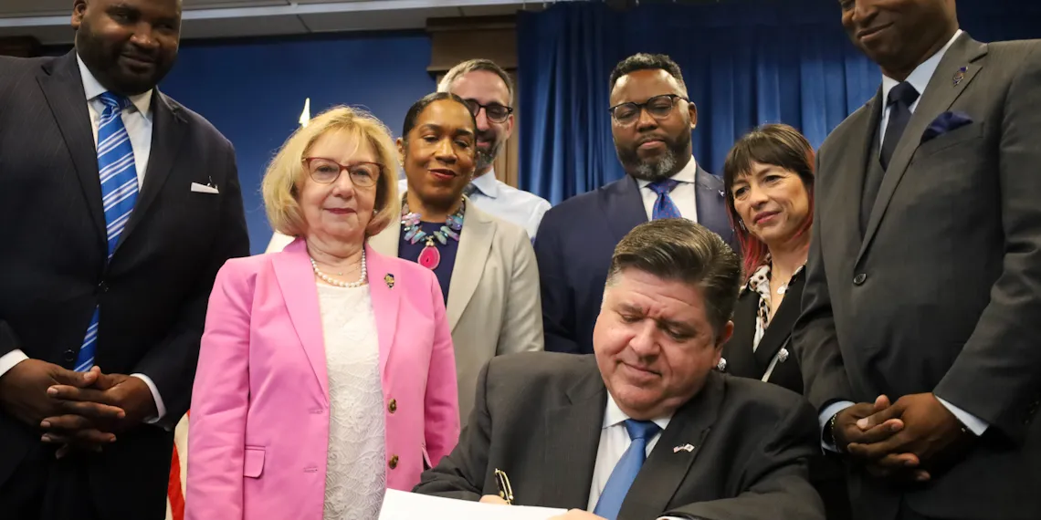 Gov. JB Pritzker signs Illinois’ fiscal year 2026 budget on June 16, outlining $55.1 billion in state spending. (Capitol News Illinois photo by Andrew Adams)