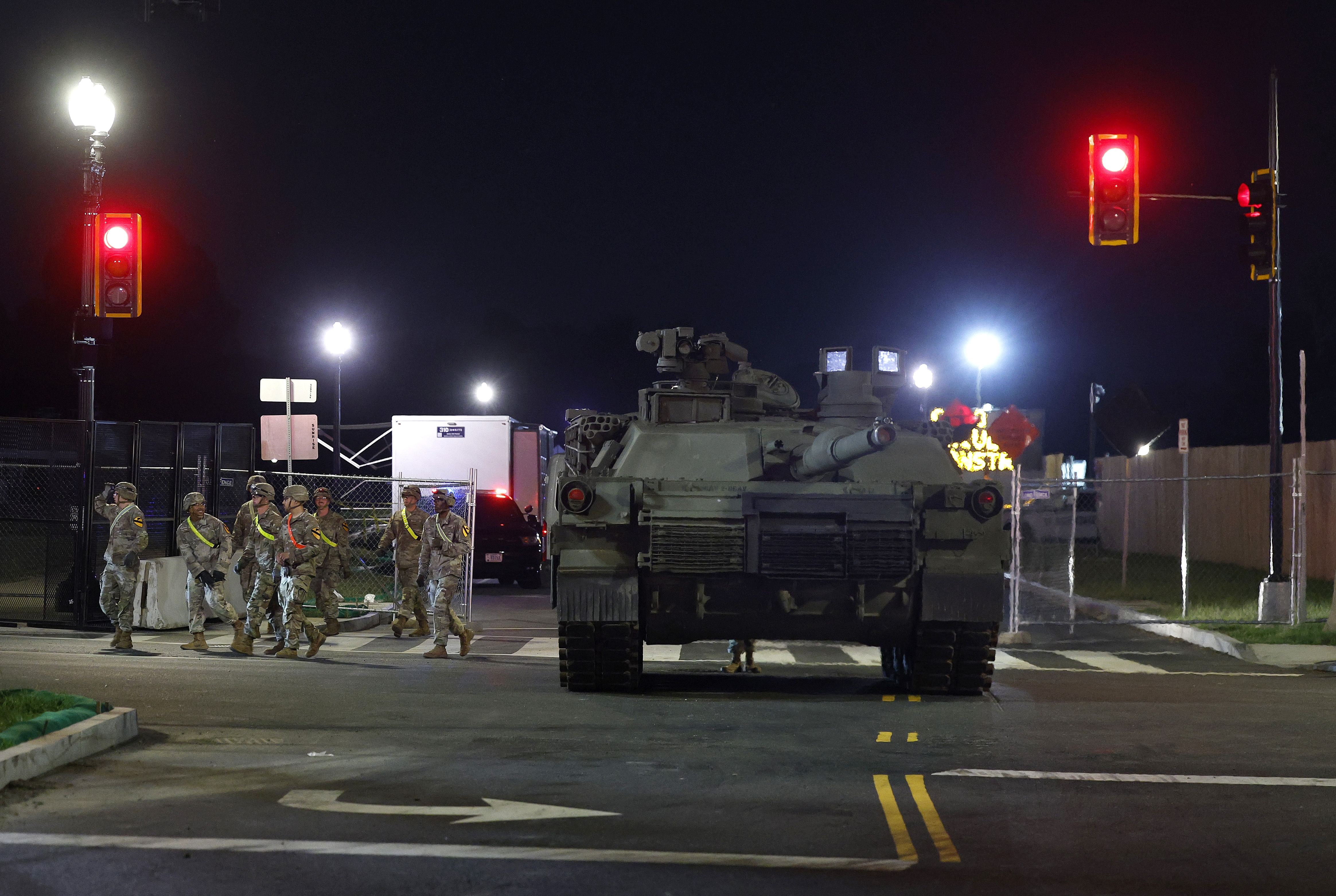 An Army M1 Abrams tank moves along Independence Avenue as it arrives at West Potomac Park on June 10, 2025 in Washington, D.C. (Photo by Kevin Dietsch/Getty Images)