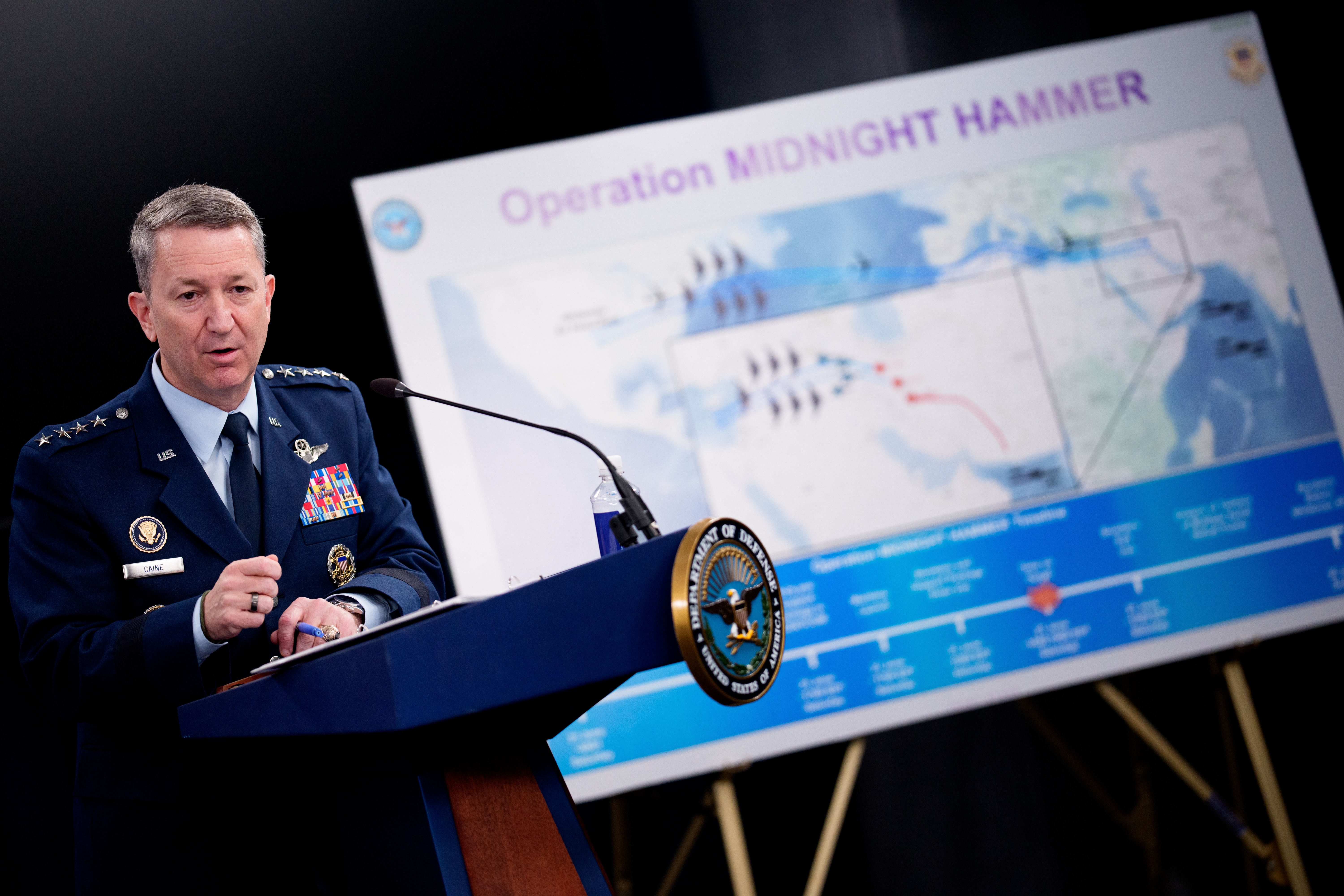 Chairman of the Joint Chiefs of Staff Air Force Gen. Dan Caine discusses the mission details of a strike on Iran during a news conference at the Pentagon on June 22, 2025 in Arlington, Virginia. (Photo by Andrew Harnik/Getty Images)