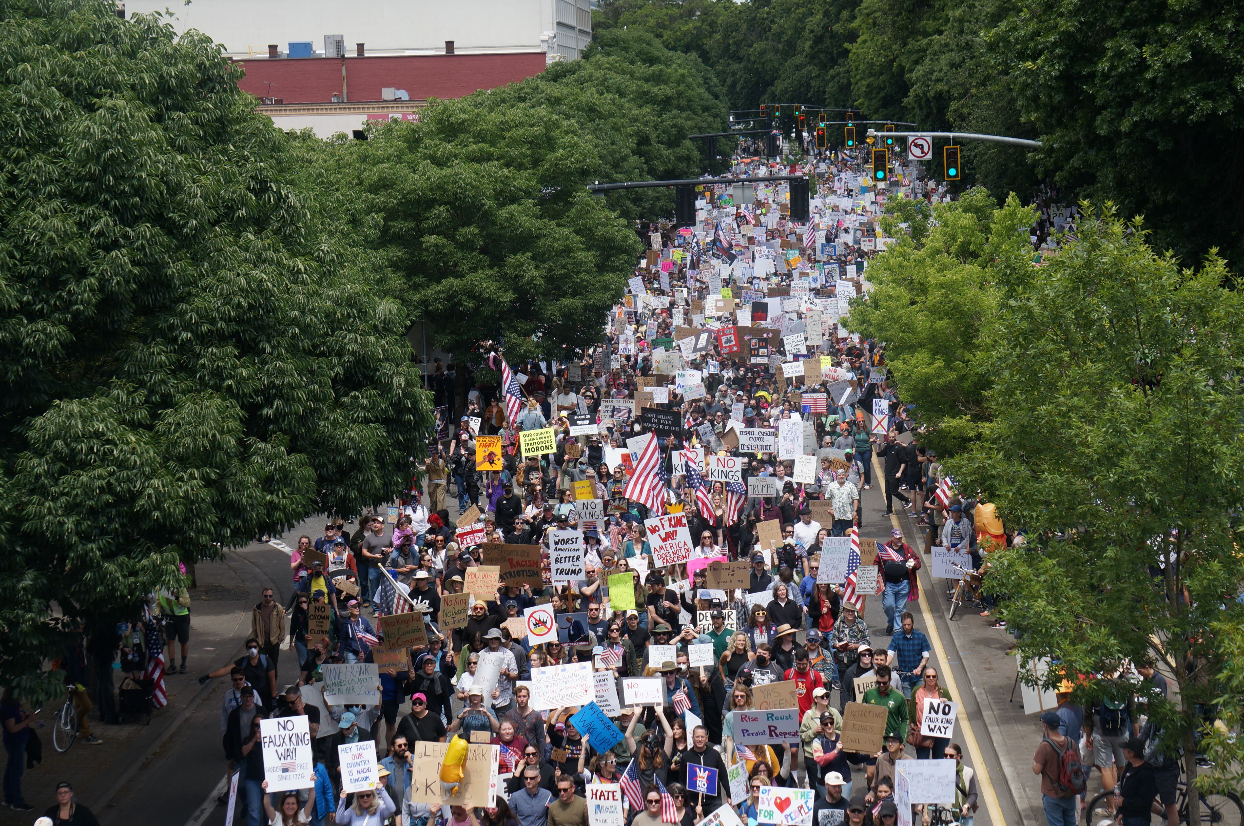 Thousands march through Portland, Oregon.