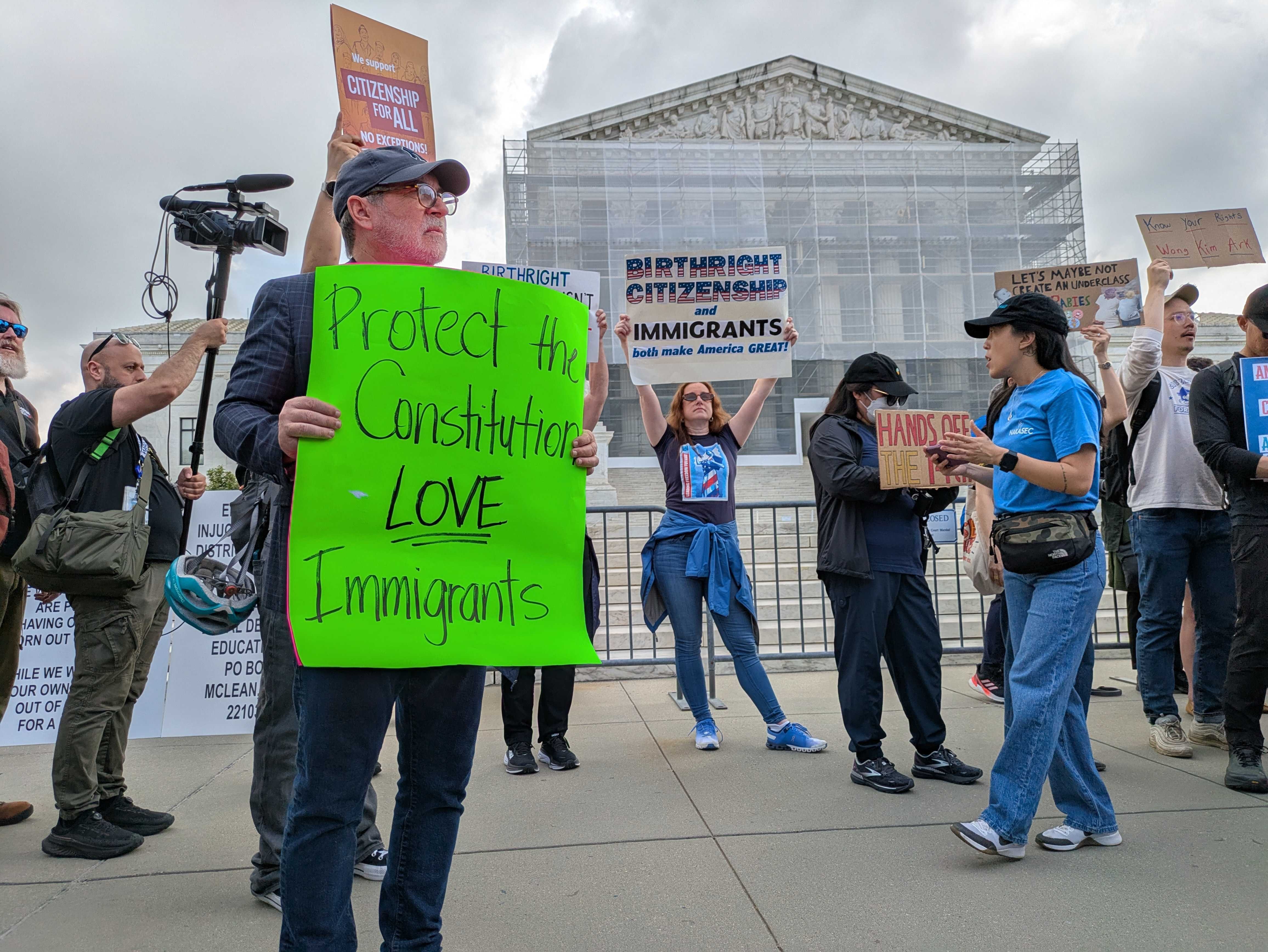 Rev. Patrick Mahoney, director of the Christian Defense Coalition, joined demonstrators outside the U.S. Supreme Court on Thursday, May 15, 2025, to protest the Trump administration's effort to strip birthright citizenship from the Constitution. (Ashley Murray/States Newsroom)