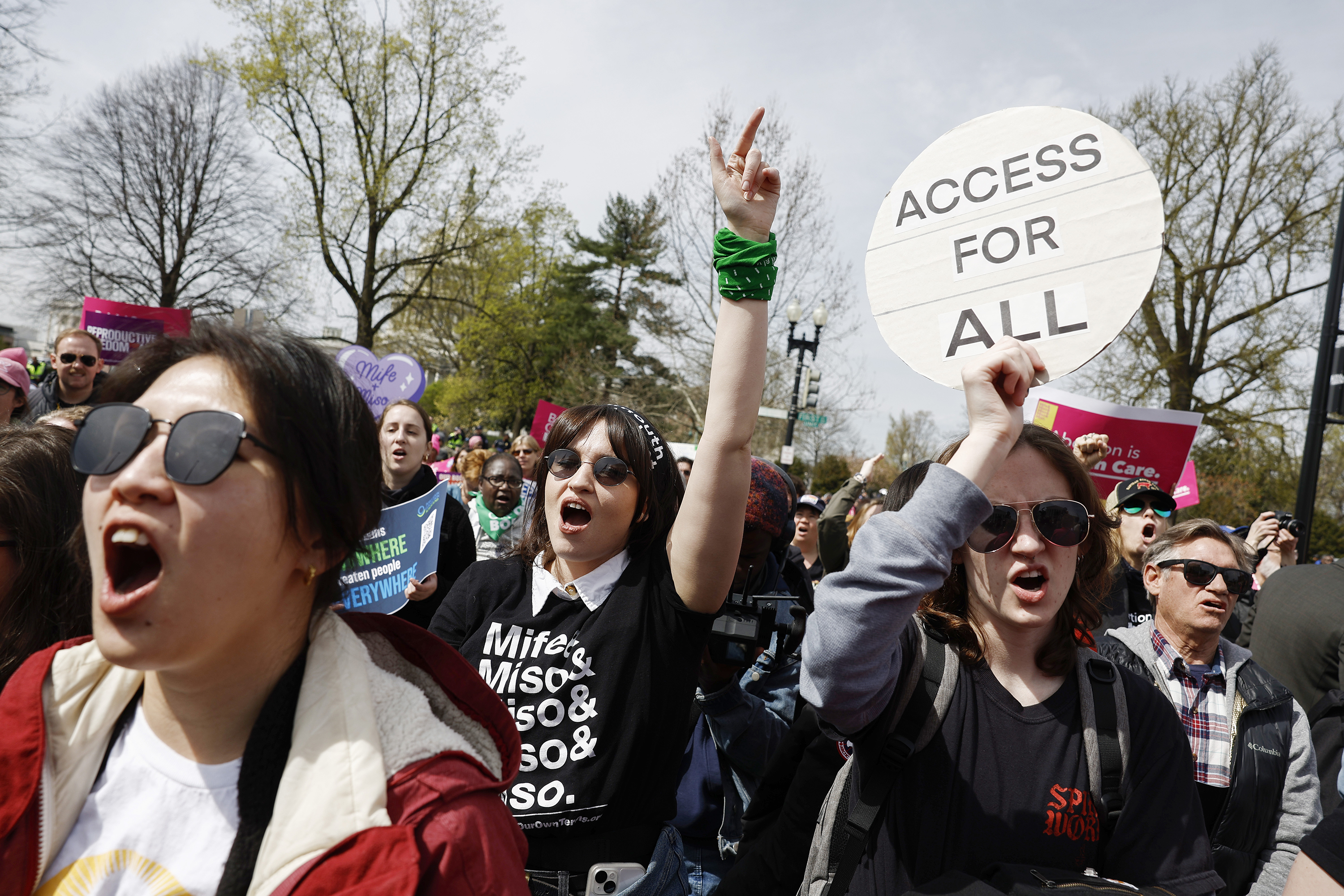 Abortion pill Demonstrators outside the U.S. Supreme Court as justices heard arguments in a case about abortion medication in March 2024