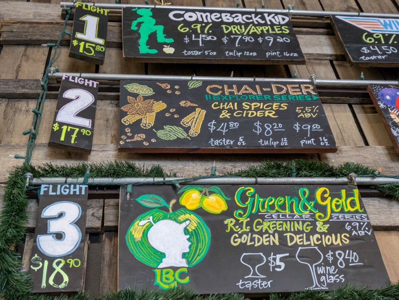 The menu at Lost Boy Cider in Alexandria, Virginia, on Feb. 6, 2026, reflects recent price increases according to Tristan Wright, owner and president. (Photo by Ashley Murray/States Newsroom)