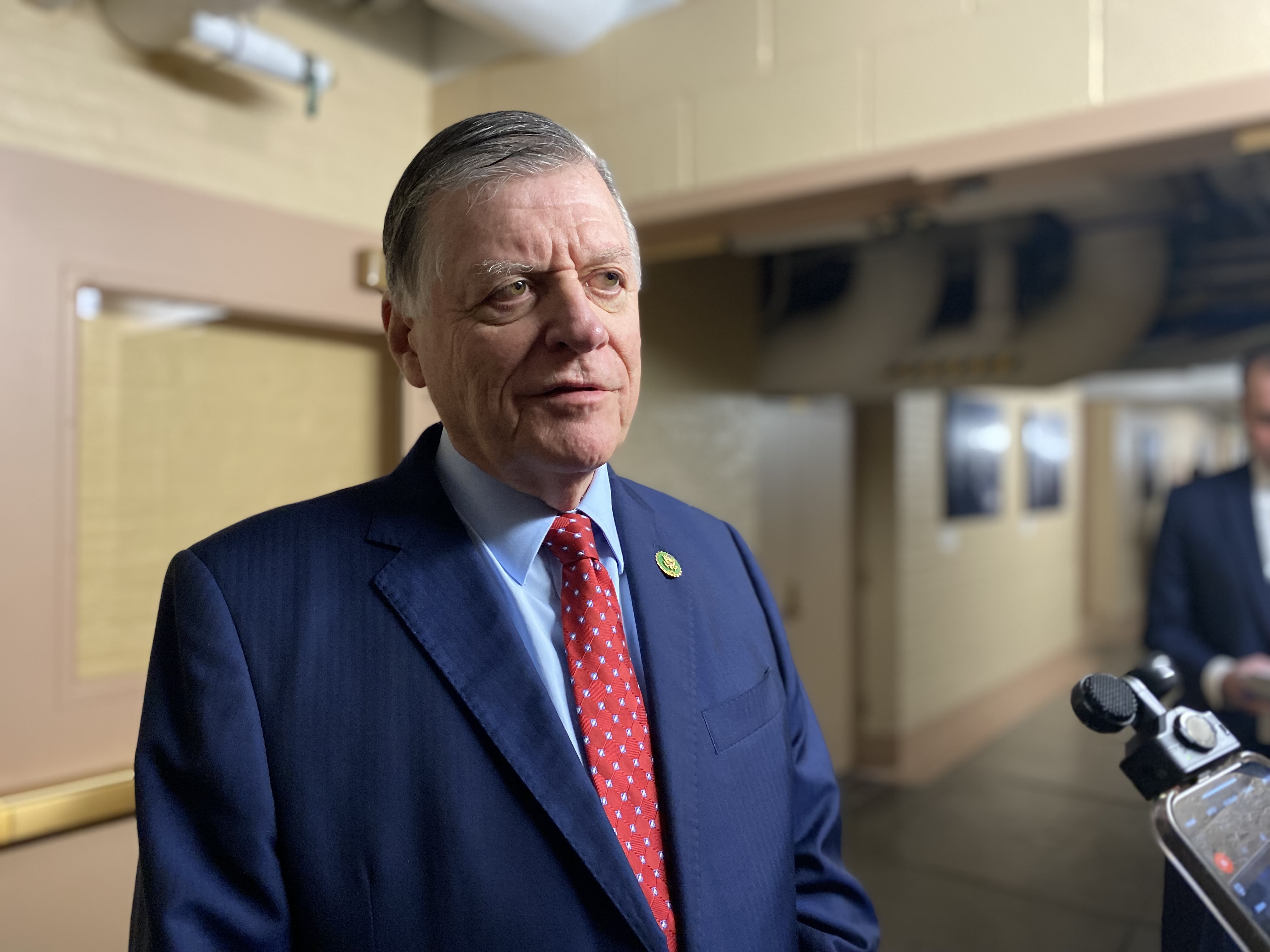 Oklahoma Republican Rep. Tom Cole speaks with reporters following a closed-door meeting of the House Republican Conference inside the Capitol on Jan. 10, 2024. (Photo by Jennifer Shutt/States Newsroom)