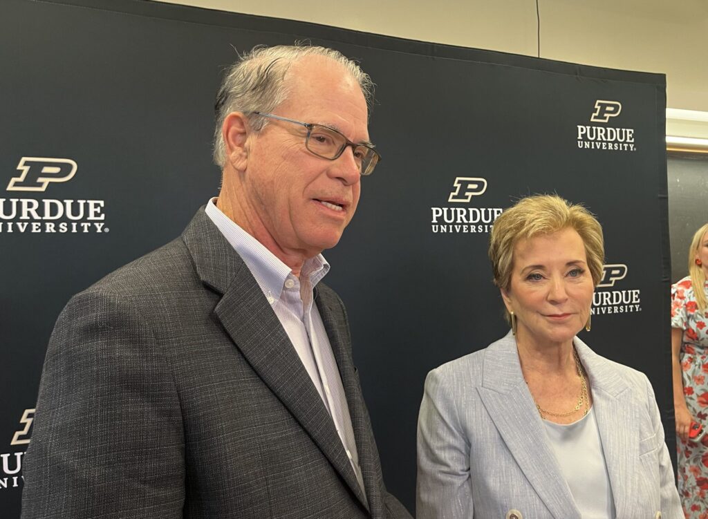US education secretary stops at Purdue University with governor