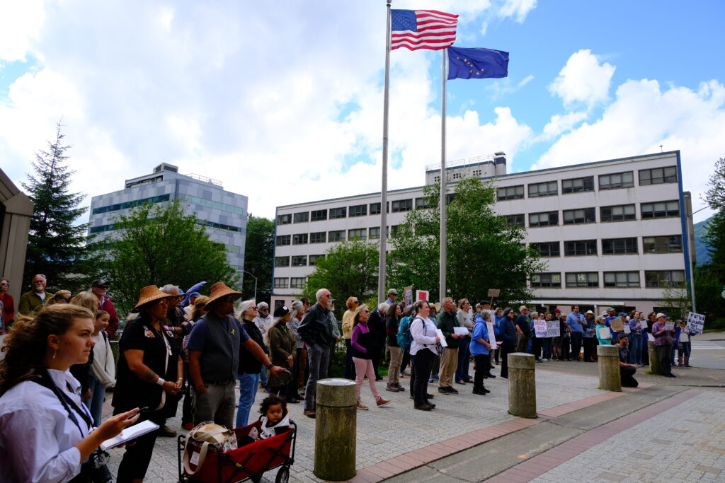 Demonstrators rally in show of support for Legislative veto override, more funds for Alaska schools