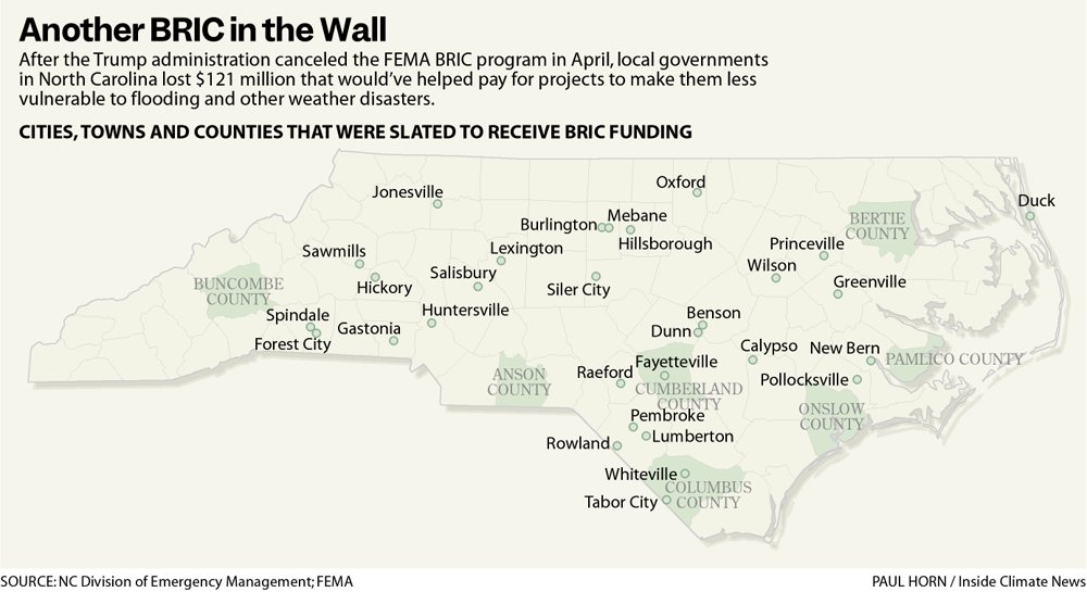 Before Tropical Depression Chantal swamped Hillsborough, the town had been counting on FEMA a graphic showing towns that would benefit from the BRIC program