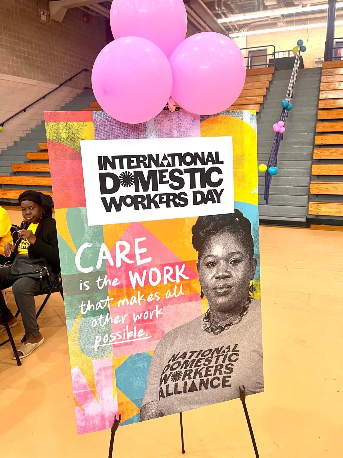 ‘Why not us?’ Nannies, housekeepers win labor protections in some states. A sign noting International Domestic Workers Day.