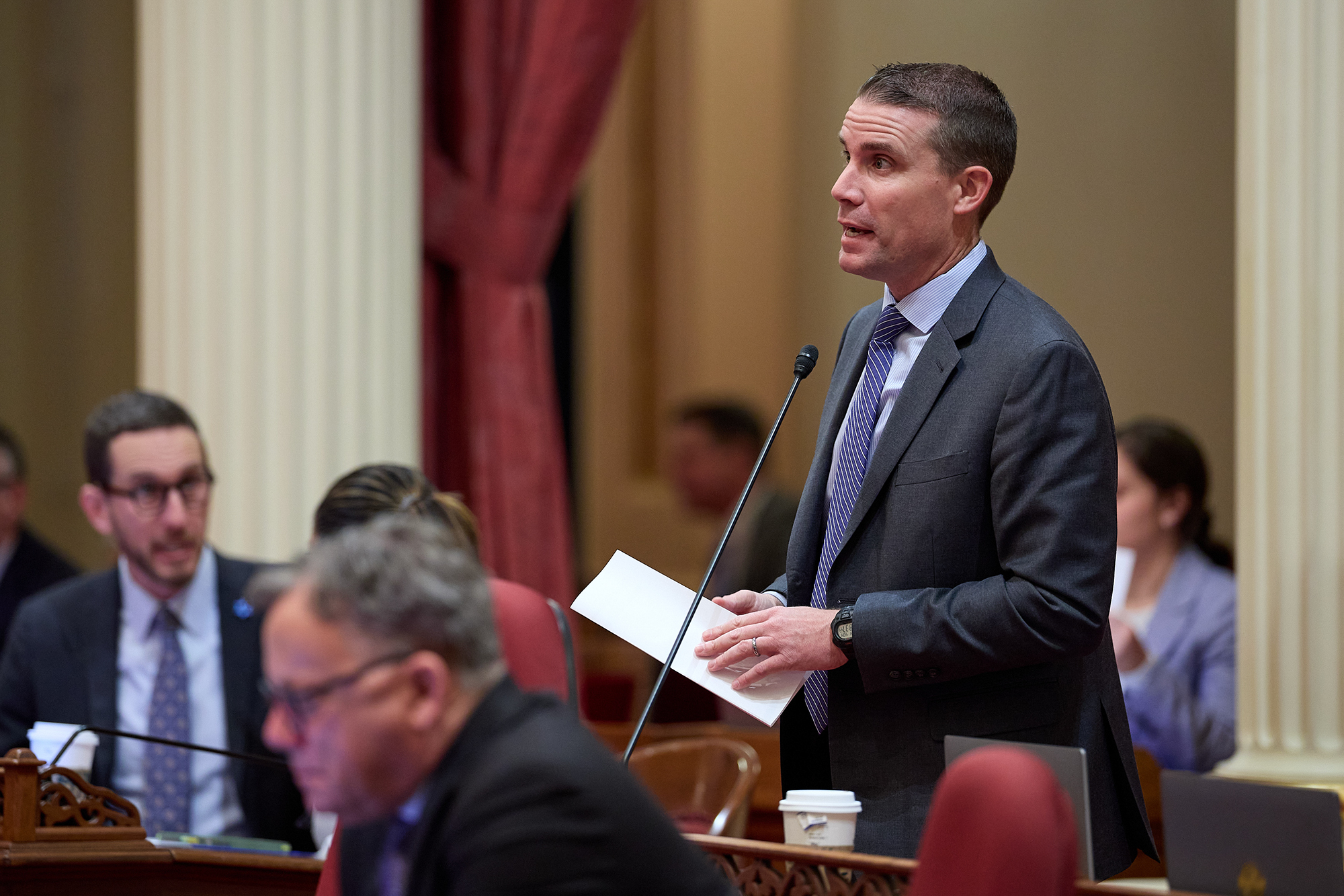 California car buyers face a 600% higher fee under a bill the Senate just passed State Sen. President Pro Tempore Mike McGuire speaks during a floor session at the state Capitol in Sacramento on April 4, 2024. Photo by Fred Greaves for CalMatters
