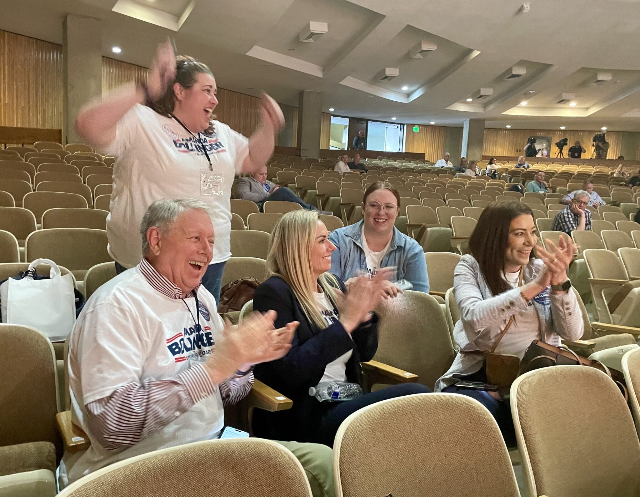 Embattled state school board member Natalie Cline loses reelection Amanda Bollinger celebrates with supporters