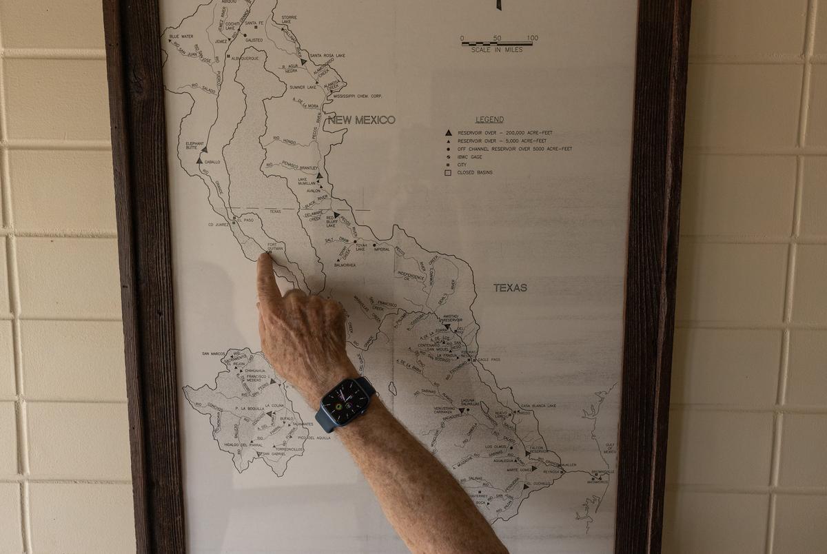 As the Rio Grande runs dry, South Texas cities look to alternatives for water Jim Darling, chair of the Rio Grande Regional Water Planning Group and former mayor of McAllen, points at rivers and tributaries shown on a map at the South McAllen Water Plant, in McAllen, on Monday, July 15, 2024.