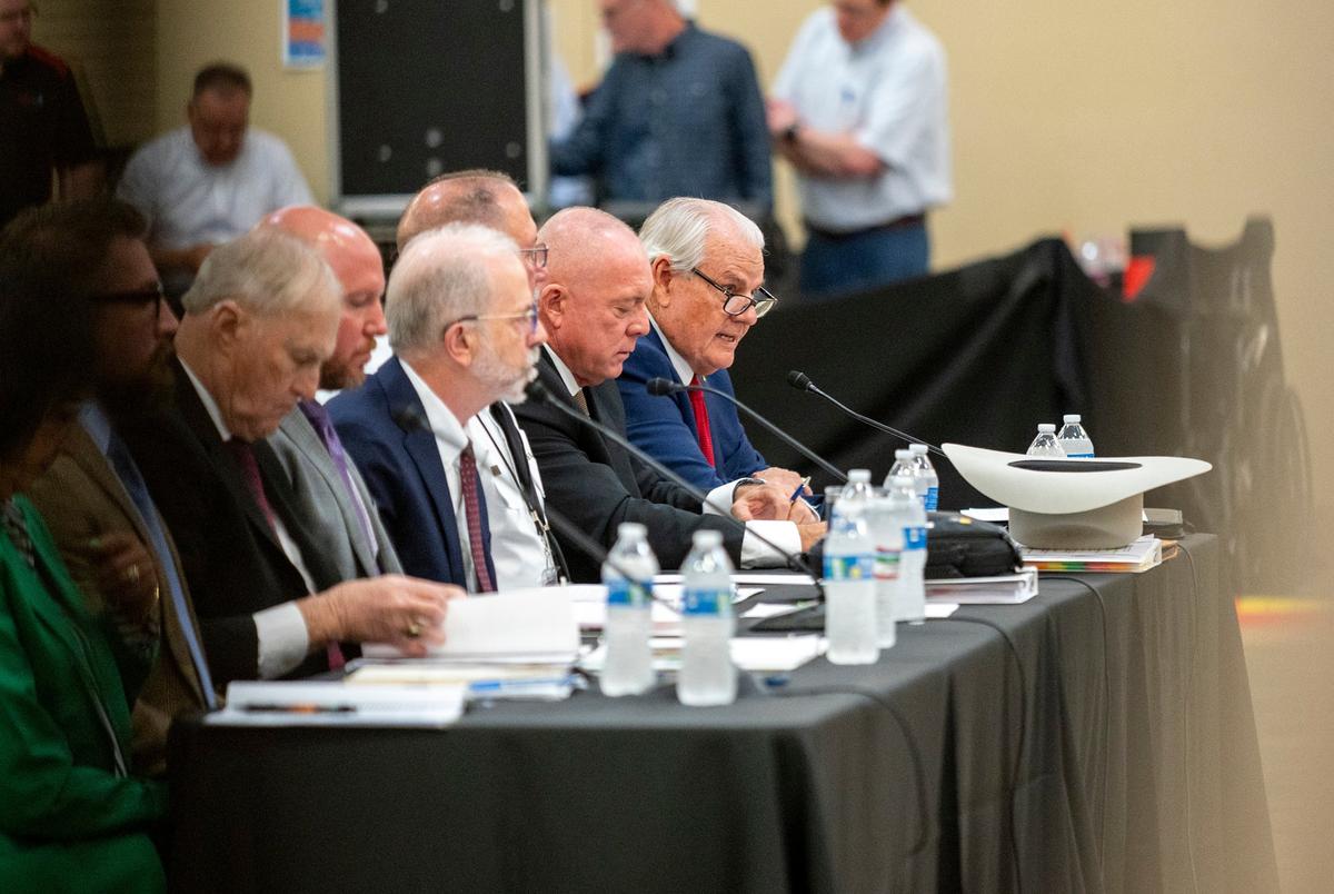 Top two Kerr County emergency officials say they were asleep as July 4 floods struck Kerr County Judge Rob Kelly (far right) answers questions during a joint committee hearing at the Hill Country Youth Event Center in Kerrville on Thursday, July 31, 2025.