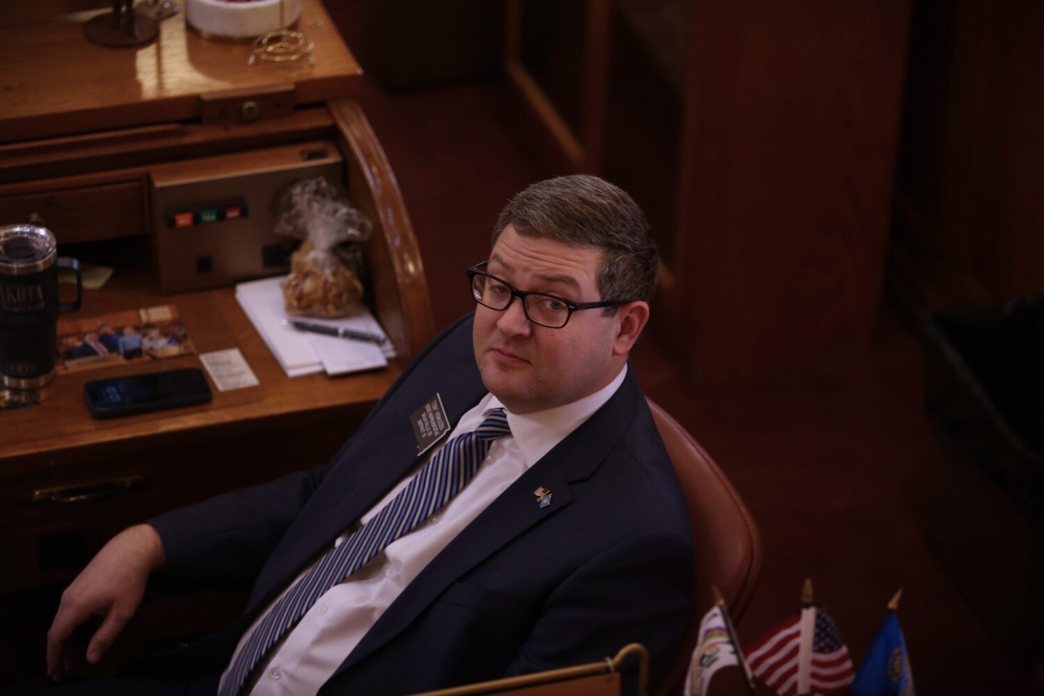 Republican factions fighting for control of the party in Tuesday’s primary election Rep. Tony Venhuizen, R-Sioux Falls, waits for Governor Kristi Noem to deliver her State of the State speech at the Capitol in Pierre on Jan. 9, 2024. (Joshua Haiar/South Dakota Searchlight)