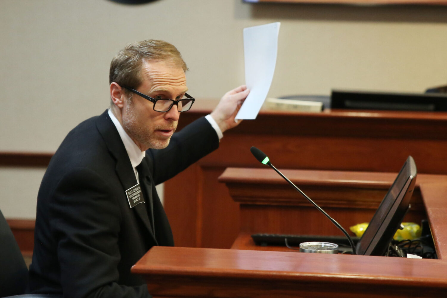 Republican factions fighting for control of the party in Tuesday’s primary election Rep. Scott Odenbach, R-Spearfish, speaks to the House State Affairs Committee on Feb. 8, 2024 in the Capitol. (Makenzie Huber/South Dakota Searchlight)