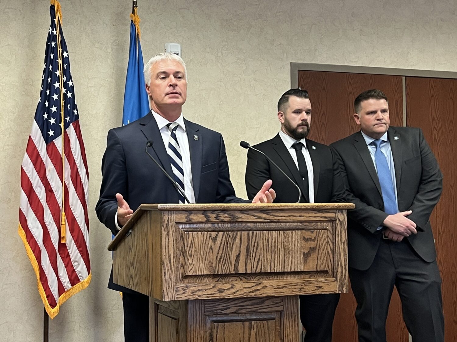 Run of prosecutions against SD state employees continues with alleged grocery voucher fraud South Dakota Attorney General Marty Jackley holds a press conference at the Sioux Fall Law Enforcement Center on Dec. 17, 2024. (Makenzie Huber/South Dakota Searchlight)