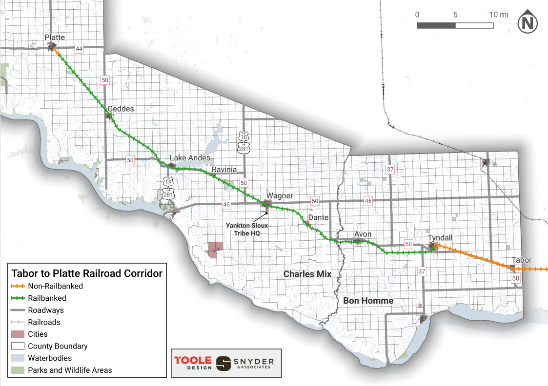 Litigation results in payments for southeast SD landowners along rail-to-trail route The Tabor-to-Platte rail corridor. (Courtesy of South Dakota DOT)