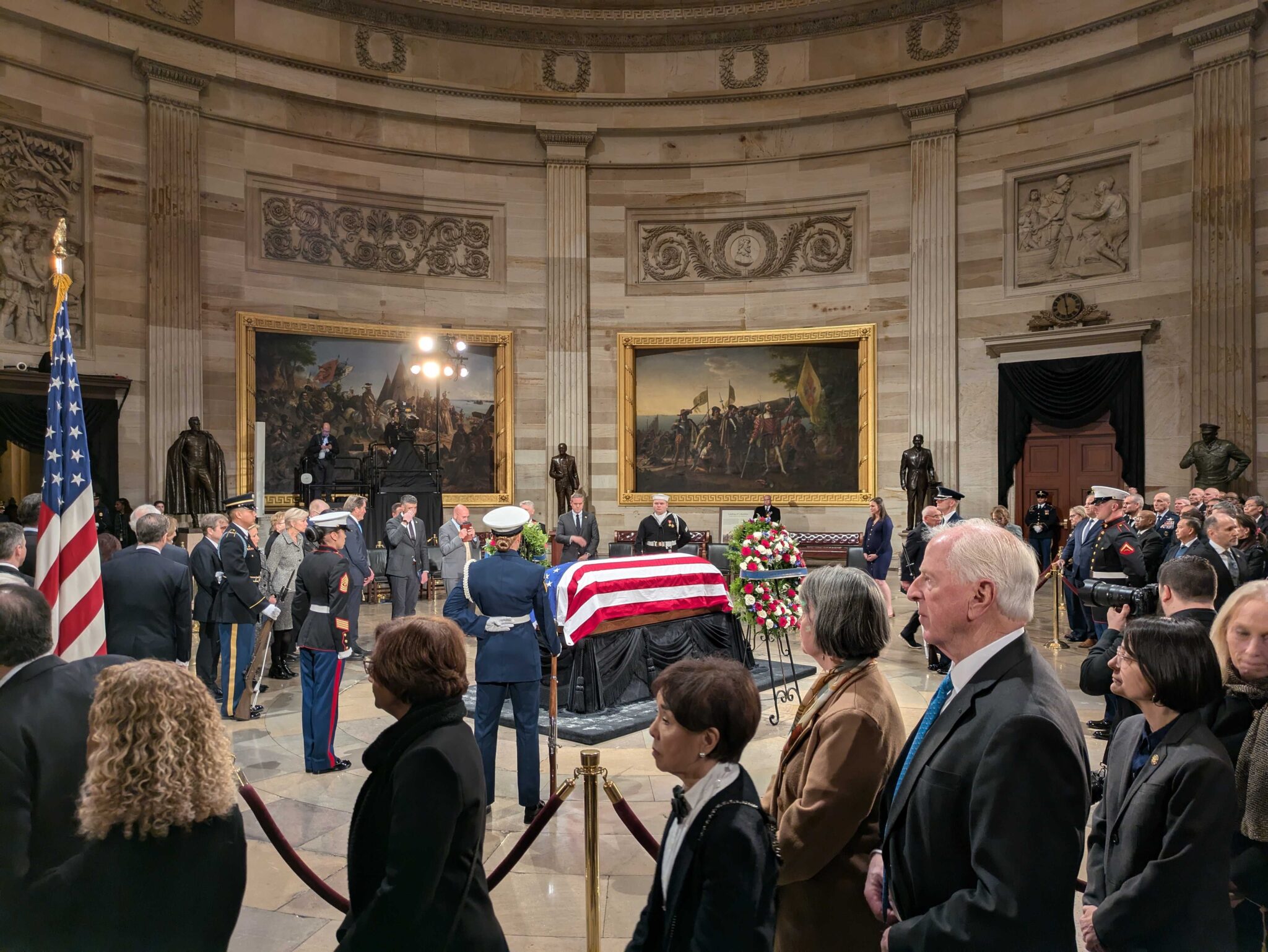 Nebraska lawmakers adopt resolution honoring former President Jimmy Carter Members of the U.S. House of Representatives file past the flag-draped casket of the late President Jimmy Carter in the Capitol Rotunda on Tuesday, Jan. 7, 2025. (Ashley Murray/States Newsroom)