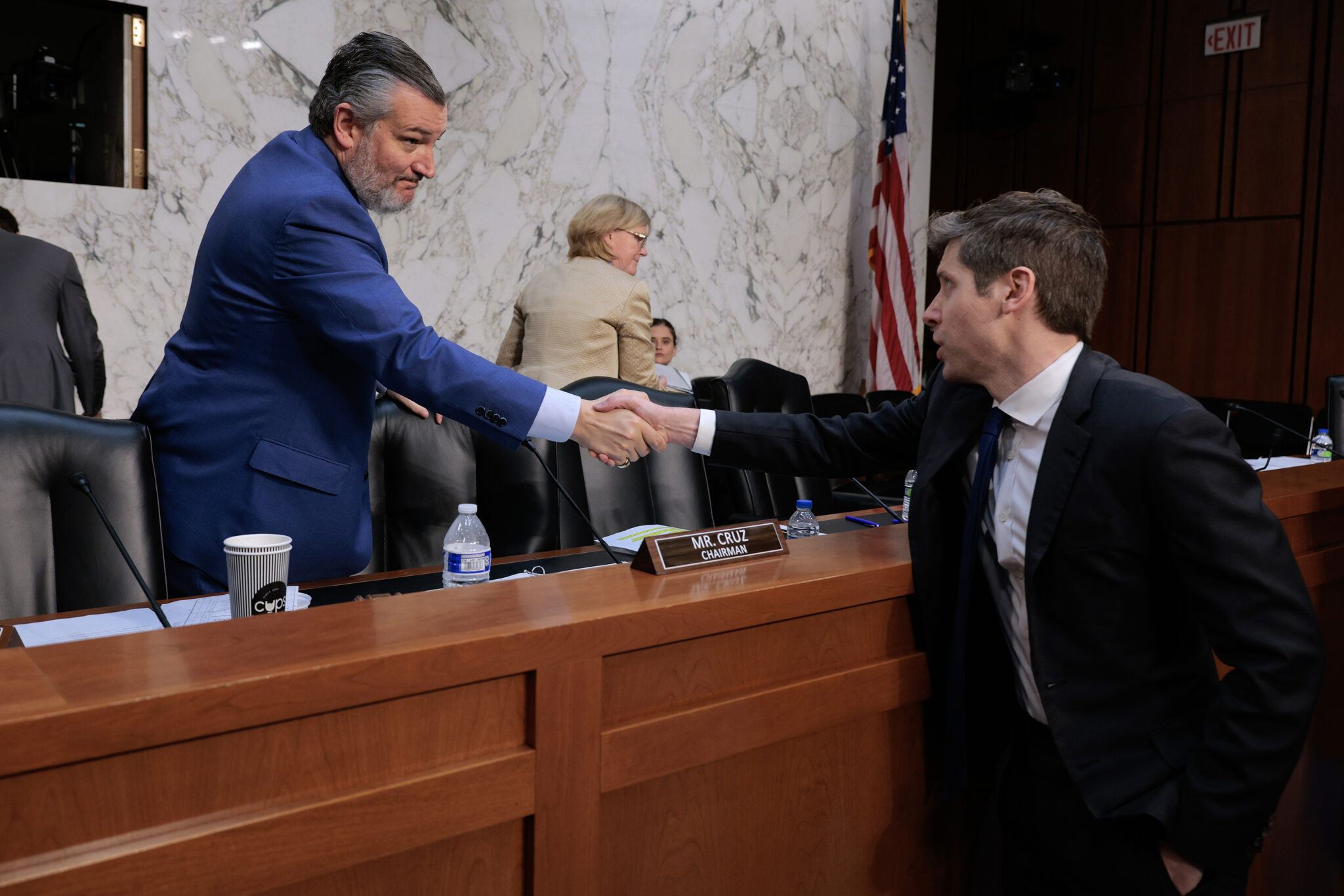Georgia man indicted for threatening Nebraska U.S. Sen. Deb Fischer, DOJ says Republican Sen. Ted Cruz of Texas shakes hands with OpenAI CEO Sam Altman following a hearing of the Senate Committee on Commerce, Science and Transportation on Thursday, May 8, in Washington, D.C. (Photo by Chip Somodevilla/Getty Images)