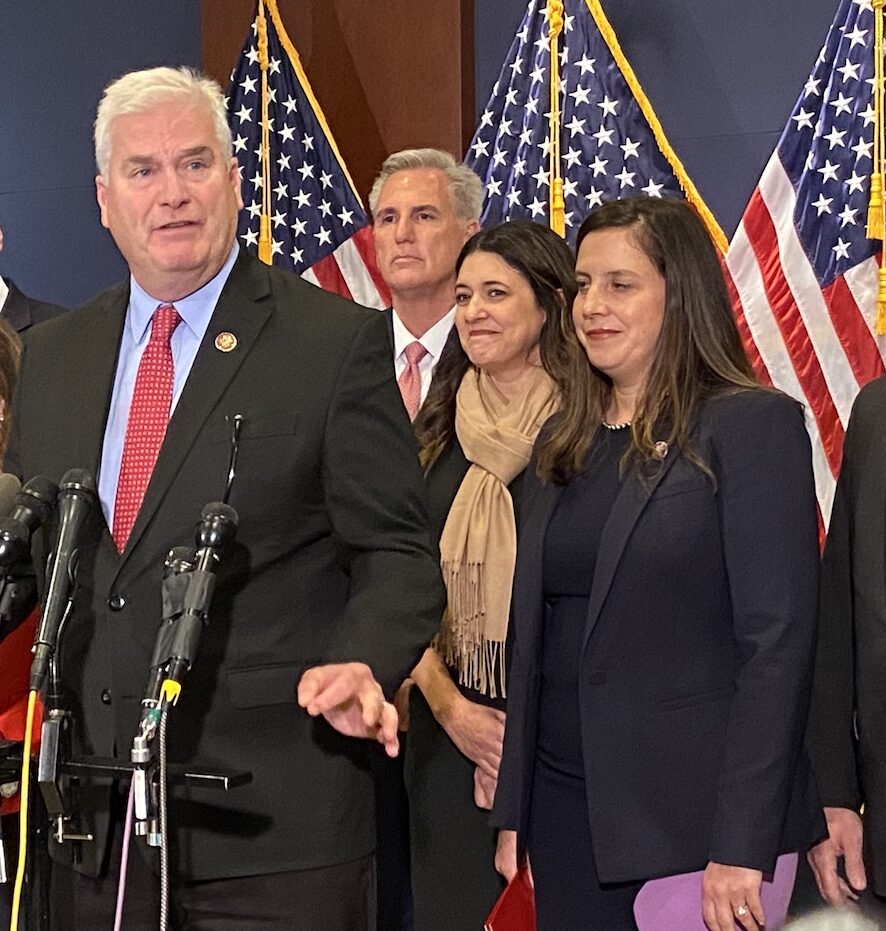 U.S. House GOP picks leadership team for next Congress: McCarthy, Scalise and Emmer U.S. Rep. Tom Emmer, a Minnesota Republican, speaks at a press conference after he was elected as whip, the No. 3 leadership position, by the House GOP, on Nov. 15, 2022. (Jennifer Shutt/States Newsroom)