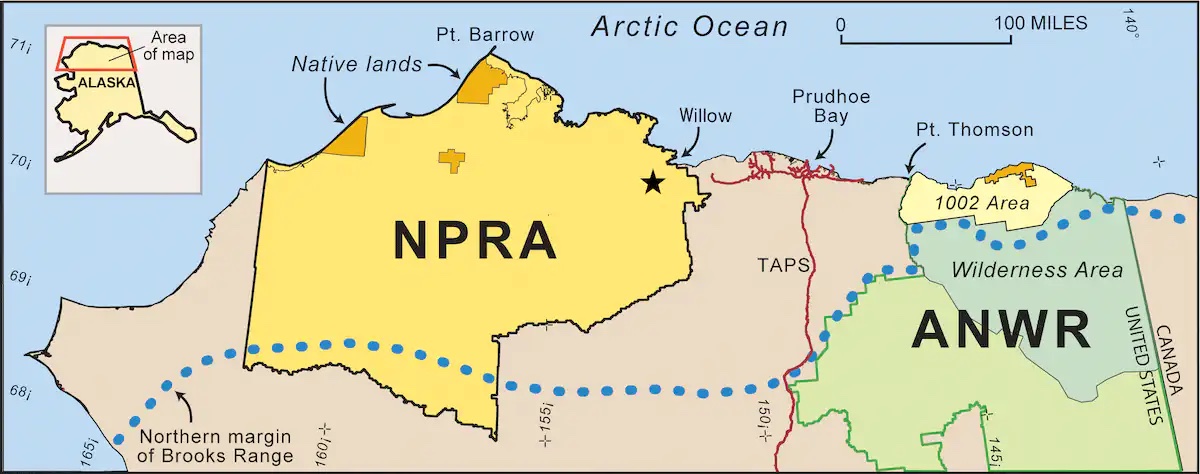 Appeals court upholds approval of Willow project on Alaska’s North Slope ConocoPhillips’ Willow project is in the northeast corner of the National Petroleum Reserve-Alaska. (Map by USGS, Department of Interior)