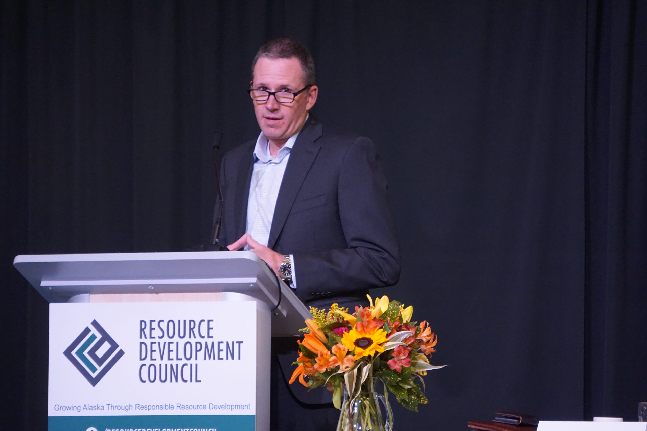 In petition, environmentalists see future end to Alaska North Slope oil production Kirk Johnson, senior vice president for global operations at ConocoPhillips, speaks on June 12, 2024 at the annual membership luncheon held in Anchorage by the Resource Development Council for Alaska. (Photo by Yereth Rosen/Alaska Beacon)