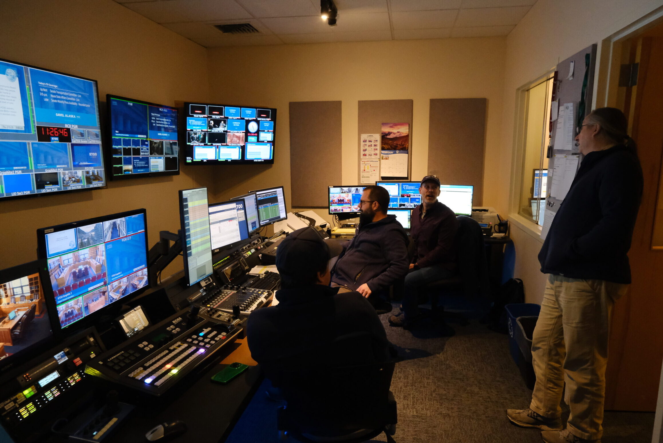 Behind the cameras: Gavel Alaska broadcasts the business of state government to Alaskans Part of the team of Gavel Alaska in the studio on February 13, 2025 (Photo by Corinne Smith/Alaska Beacon)