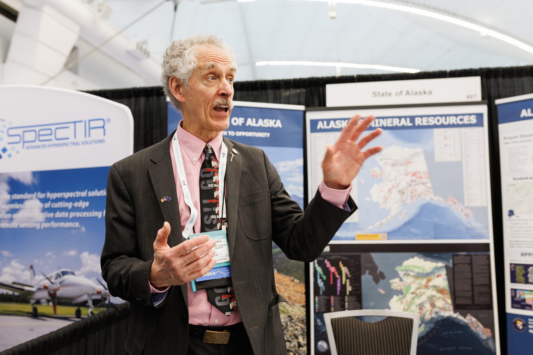 In Canada’s ‘Silicon Valley’ of mining, speculators power a hunt for Alaska’s minerals Dave Szumigala, known as ‘Zoom,’ is a geologist who works for the state of Alaska; he traveled to Roundup this year with his colleagues to pitch the state’s mineral deposits. (Photo by Jesse Winter for Northern Journal and Inside Climate News)