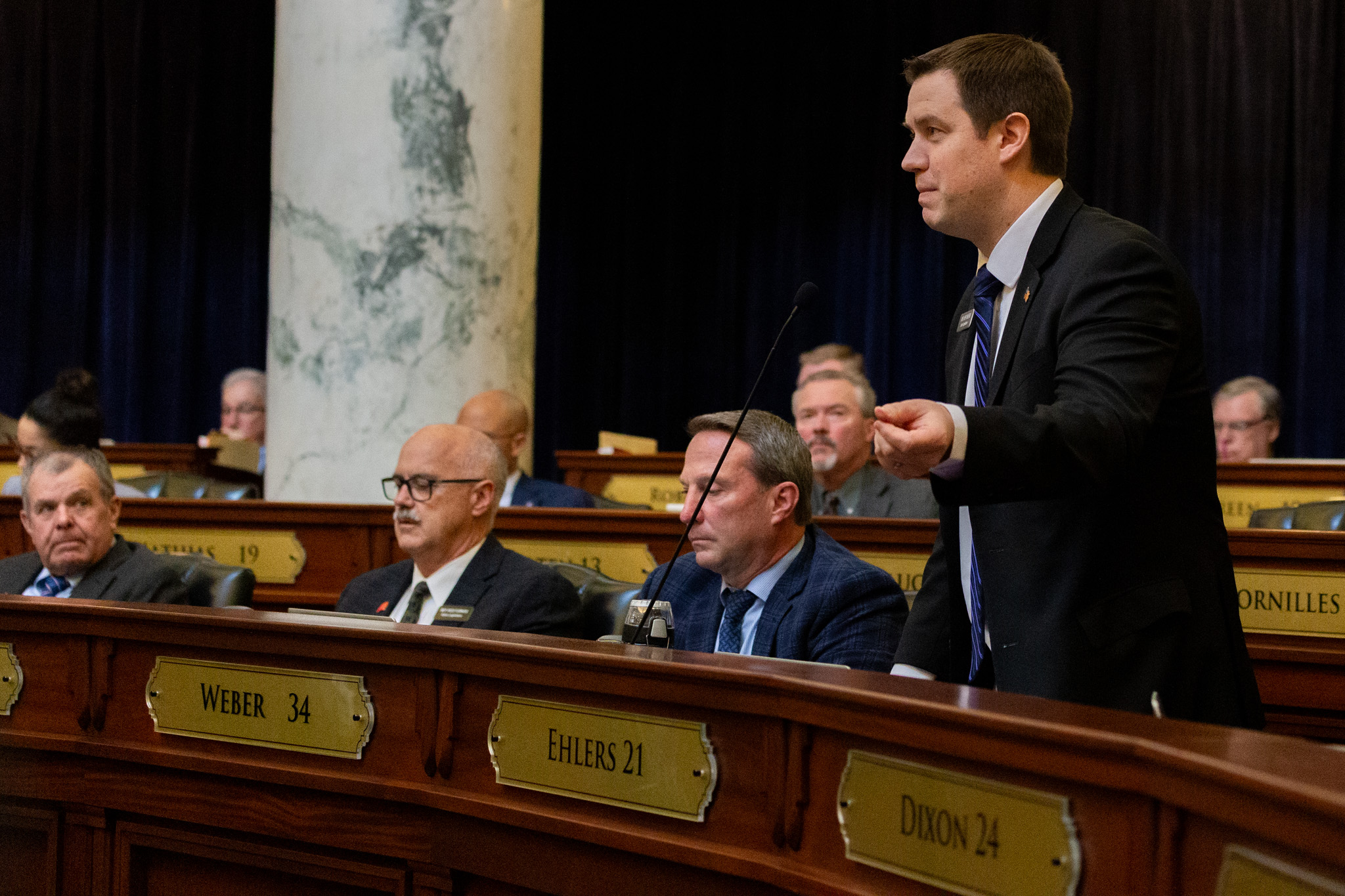 Bill to create government-managed public notice website in Idaho stalls Rep. Jeff Ehlers, R-Meridian, debates on the Idaho House of Representatives floor on Feb. 9, 2024.