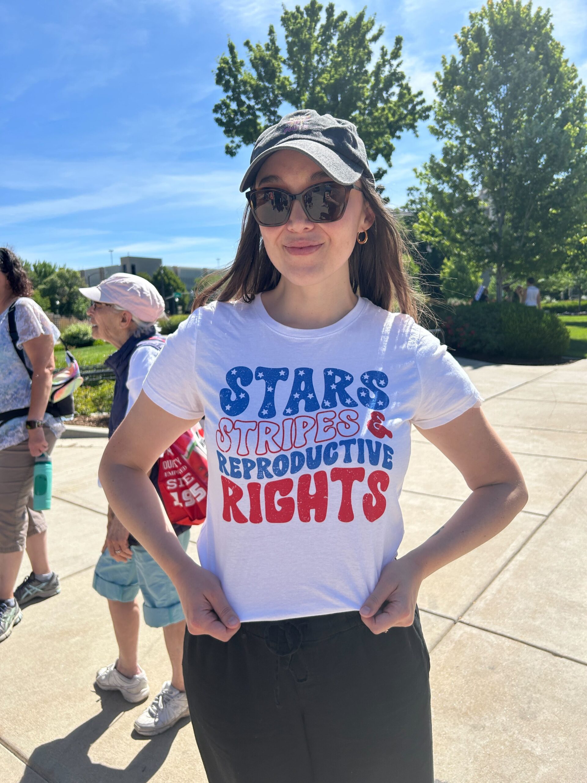 ‘End the ban:’ Idaho organizers start gathering signatures for abortion rights ballot initiative Idaho abortion rights ballot initiative supporter emphasizes t-shirt that says "Stars, stripes & reproductive rights"