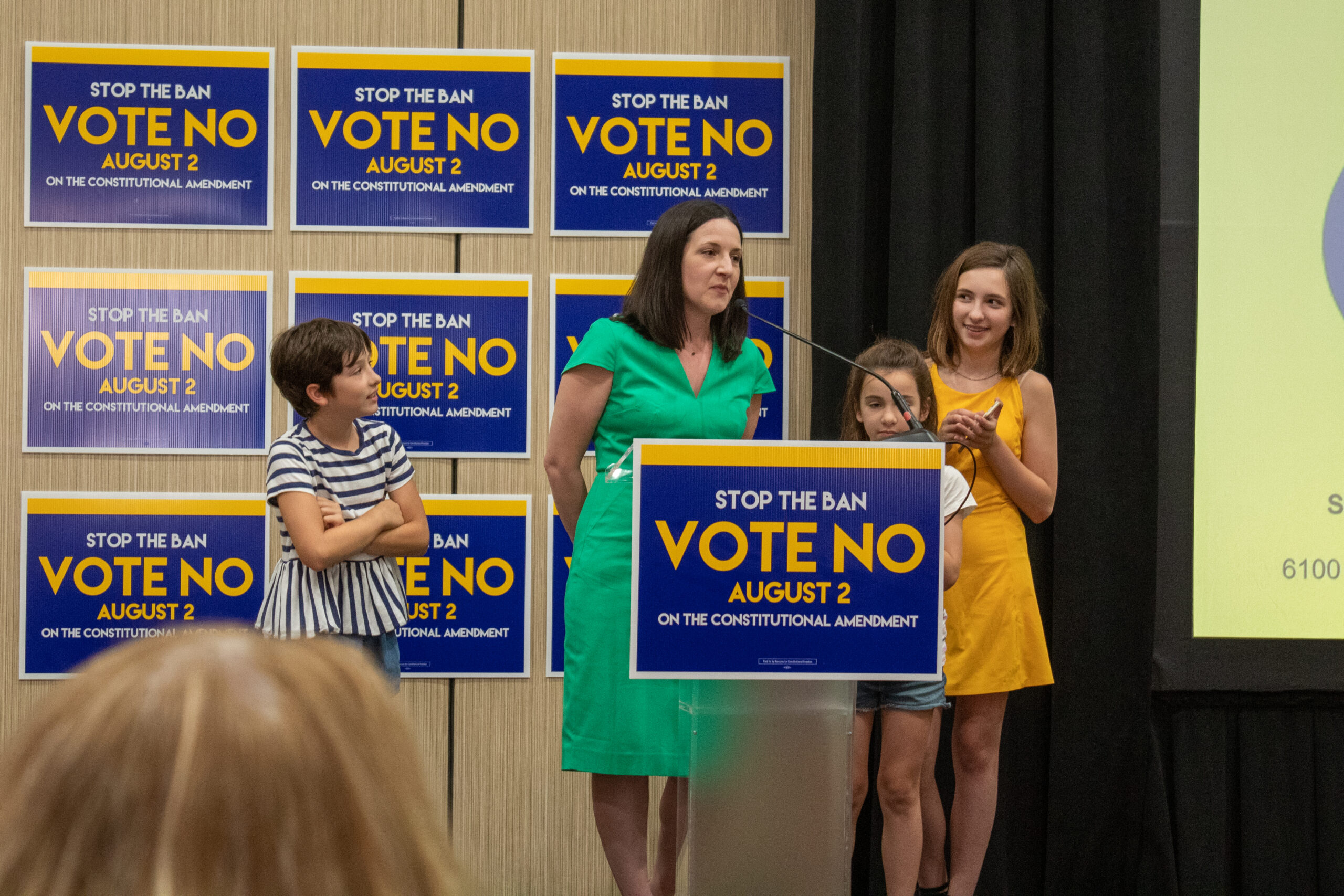 Kansas voters deliver thundering midterm message: Underestimate women at your peril Ashley All, spokeswoman for Kansans for Constitutional Freedom, gives a speech Aug. 2, 2022, at a watch party in Overland Park after primary results verified Kansans voted to preserve abortion rights. (Lily O'Shea Becker/Kansas Reflector)