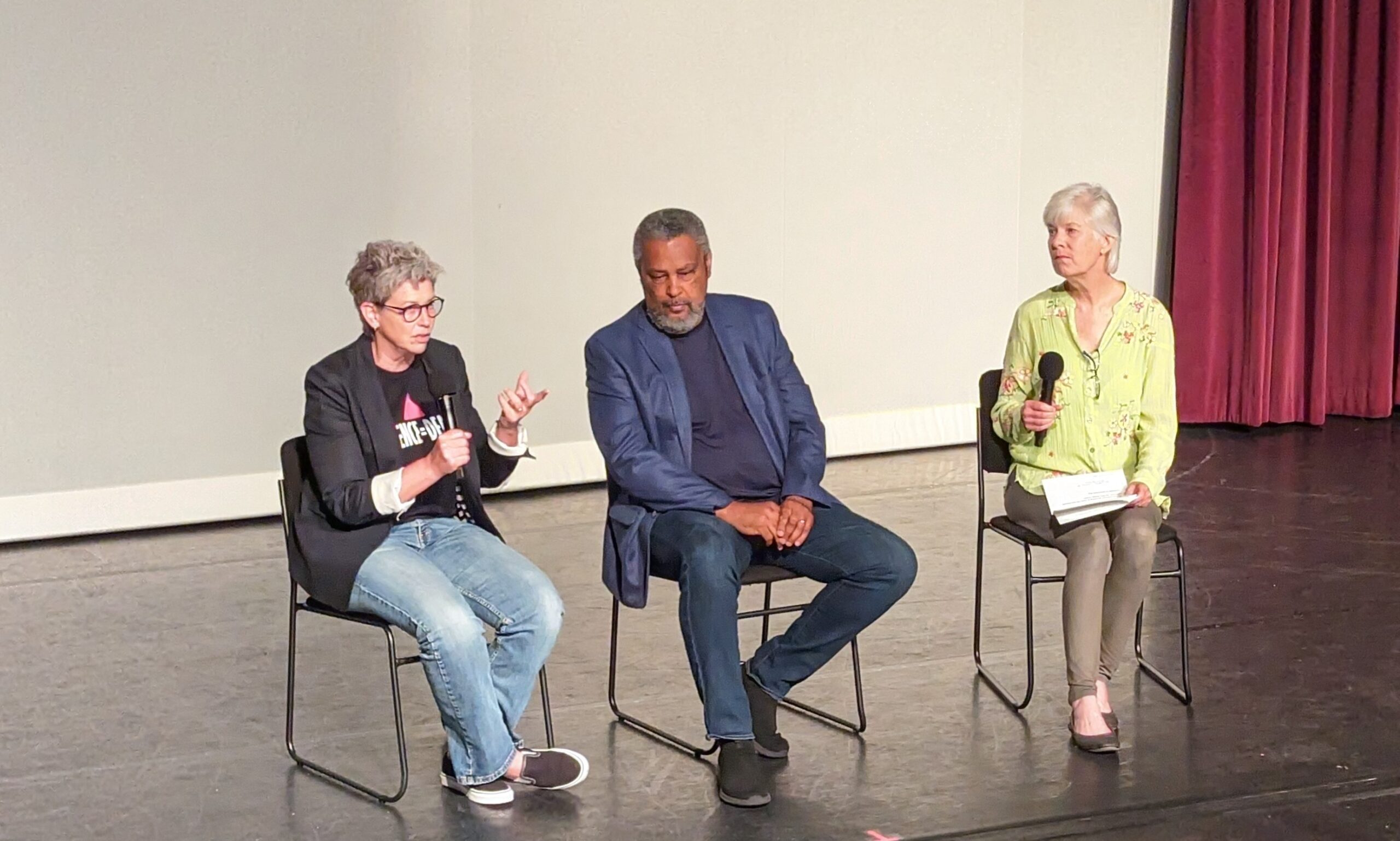State senator threatened PBS funding over program. Turns out, it was a film about LGBTQ Kansans. Oscar-winning screenwriter Kevin Willmott, center, discusses the film "No Place Like Home" with author C.J. Janovy and Kansas Public Radio producer Kaye McIntyre. Willmott directed "The 24th," which chronicled the role of Black soldiers in the U.S. Army who were courts-martialed for taking part in Houston race riots. The U.S. Army reversed the convictions in mid-November. (Jill Hummels/For the Kansas Reflector)