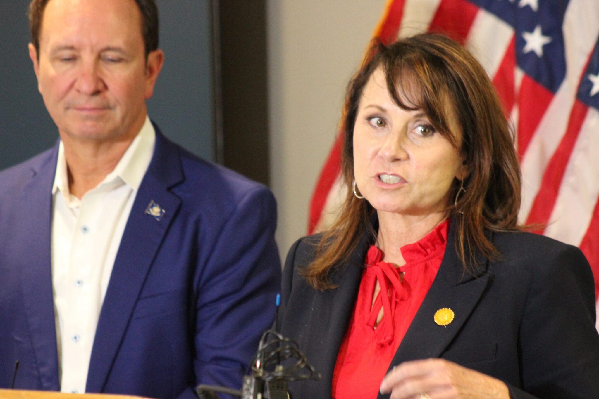 Gov. Jeff Landry is as pragmatic as much as he’s MAGA-motivated Louisiana Attorney General Liz Murrill and Gov. Jeff Landry speaking at press conference at Denka plant