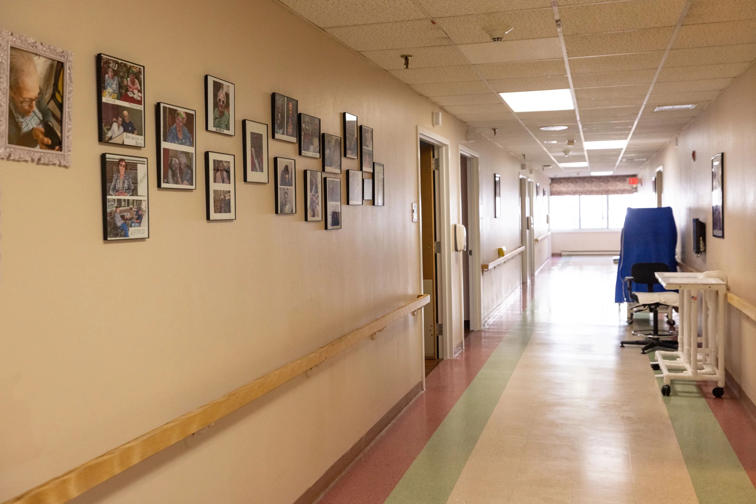 Residents suffer when nursing homes ignore or waive staffing rules Photos line the hallway of Linn Health & Rehabilitation, a shuttered nursing home in East Providence, Rhode Island.