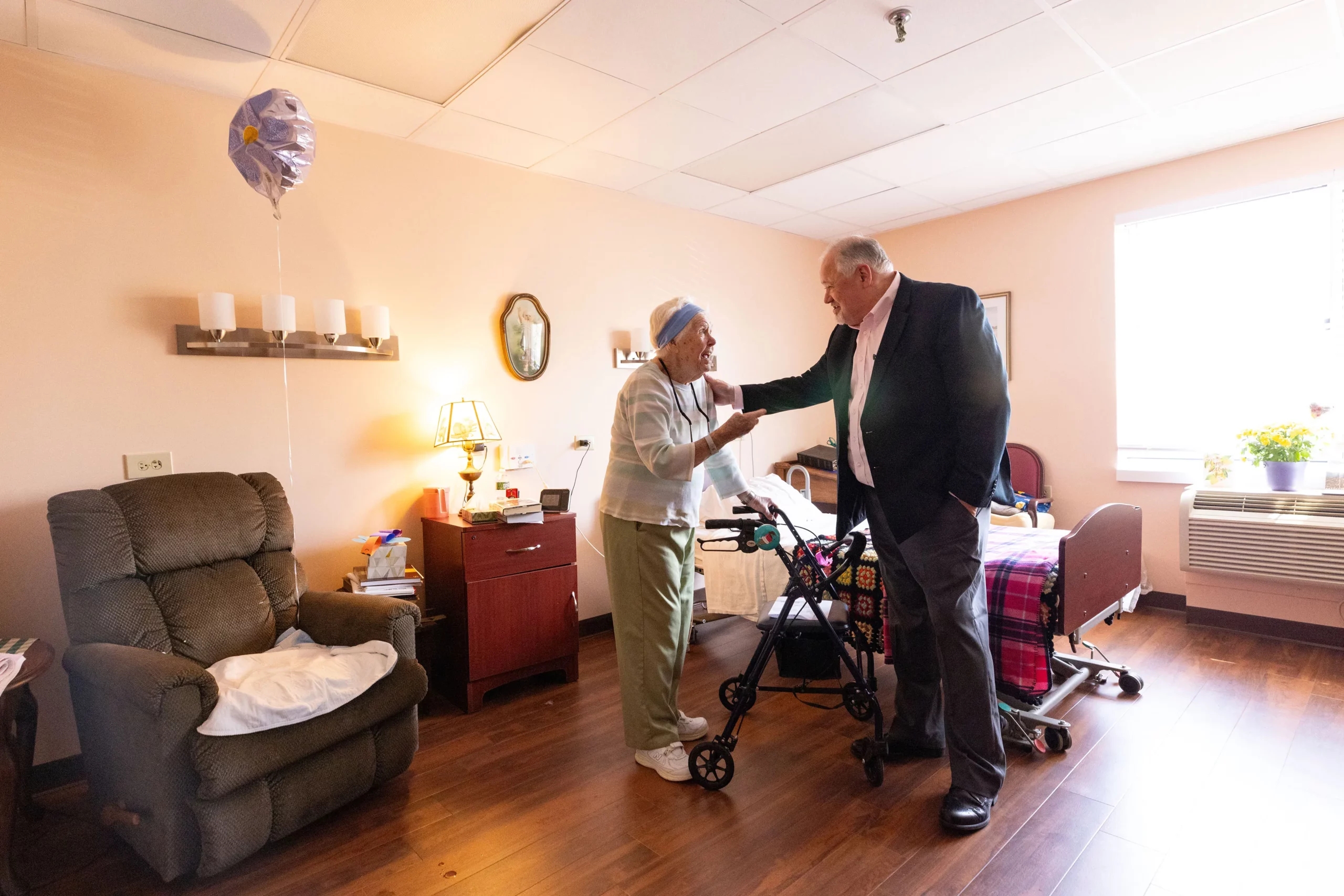 Residents suffer when nursing homes ignore or waive staffing rules Rick Gamache, chief executive of the nonprofit that owned Linn Health & Rehabilitation, visits with resident Elsie Linde
