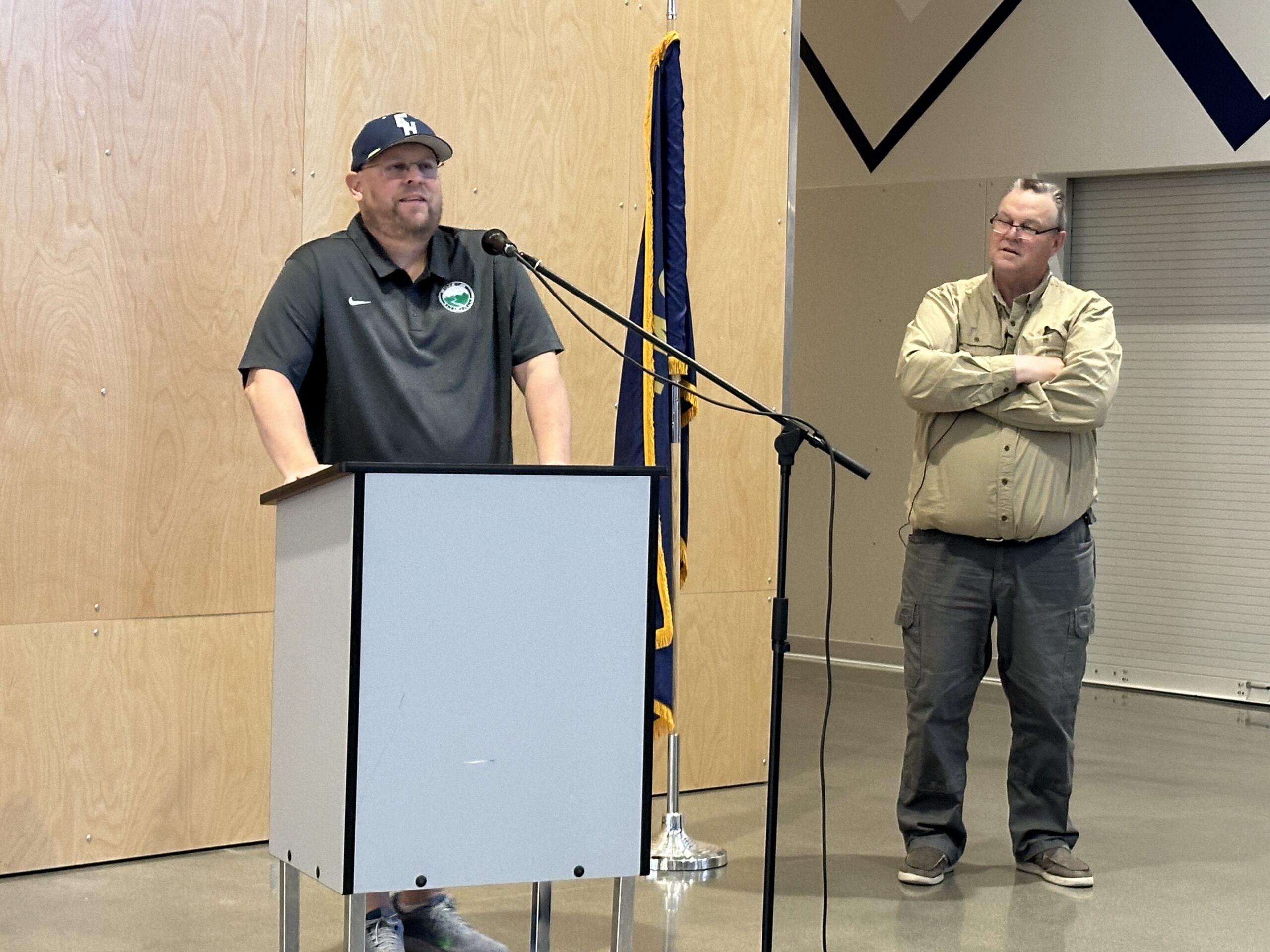 Tester announces $10.2 million infrastructure grant for East Helena development East Helena Public Schools East Helena Mayor Kelly Harris and U.S. Sen. Jon Tester (D-Montana) announce a $10 million RAISE Grant for East Helena on June 21, 2024. (Photo by Blair Miller, Daily Montanan)