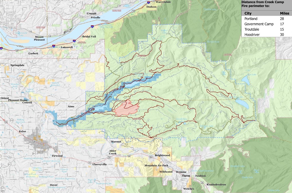 Portland officials monitor wildfire near water source as large blazes ...