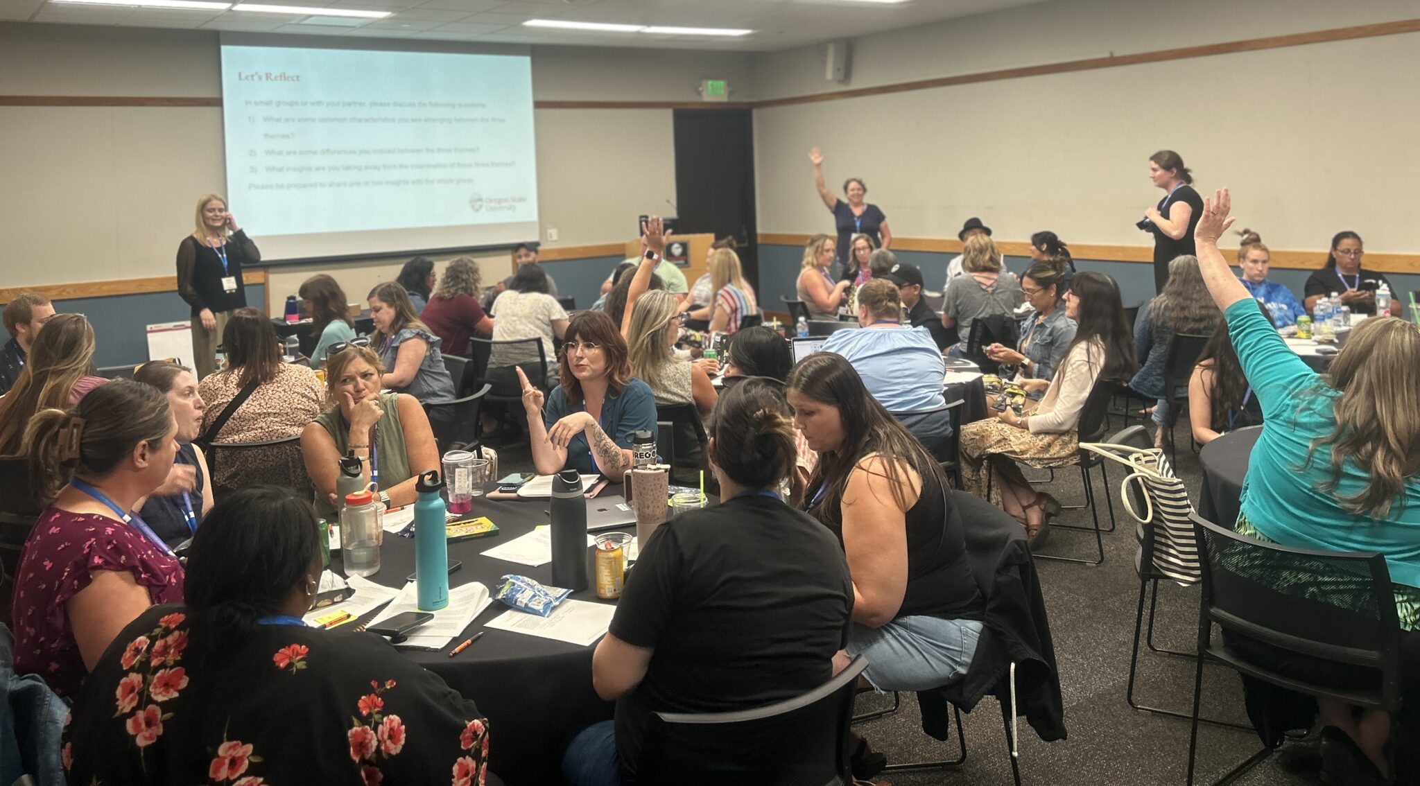 Teachers gather in Corvallis to find solutions to close pandemic learning gaps Teachers discuss instructional techniques for English language learners at a statewide summit at Oregon State University on Aug. 7, 2024. (Alex Baumhardt/Oregon Capital Chronicle)