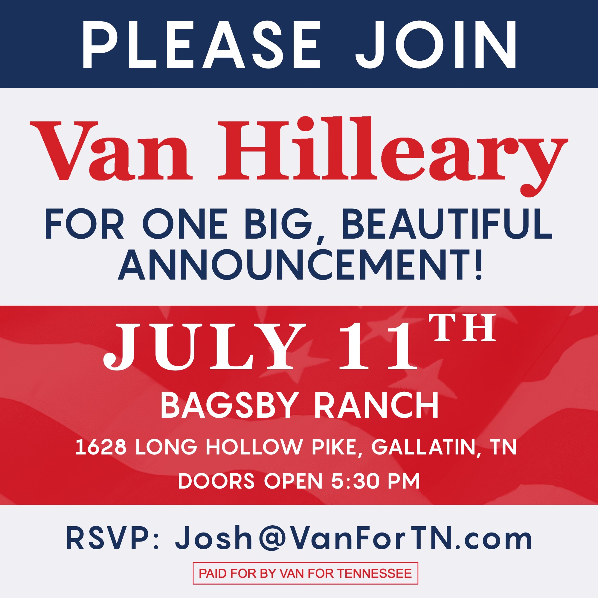 Game on: Fields fill for Tennessee’s 6th and 7th U.S. House seats A red white and blue announcement for Tennessee politician Van Hilleary.