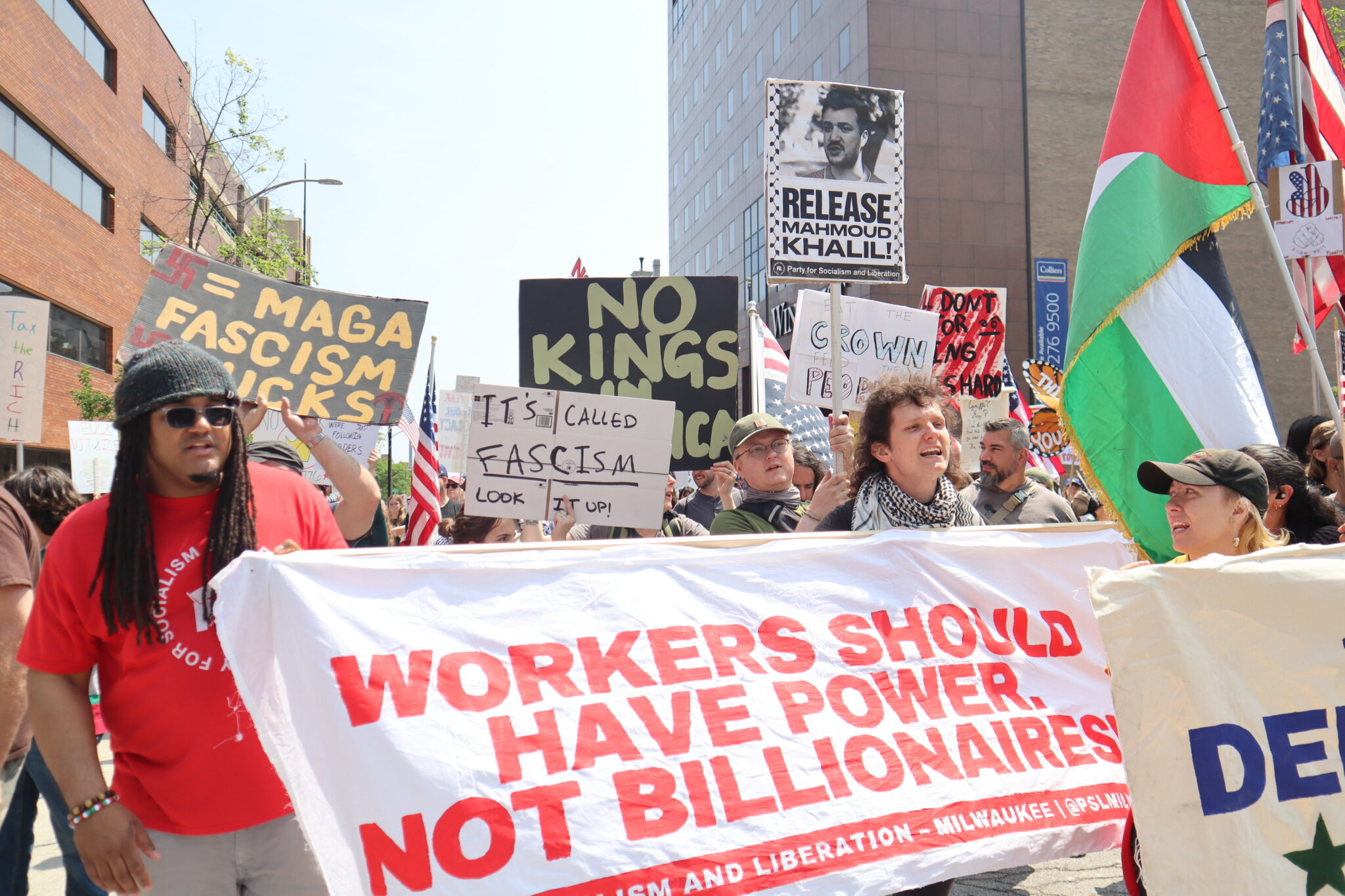 Evers’ refusal to fight and the fate of democracy Protesters gather in Milwaukee's Cathedral Square to march and rally as part of the No Kings Day protests nationwide. (Photo by Isiah Holmes/Wisconsin Examiner)