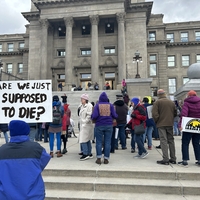 Protesters rally outside of the Idaho statehouse against Medicaid cuts