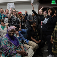 A crowd fills the Senate State and Local Government Committee meeting on Wednesday to protest against legislative maps that split Memphis from one into three districts.