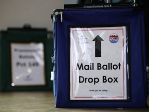 A mail ballot drop box is seen at a polling station on Nov. 4, 2025 in Arlington, Virginia. (Photo by Alex Wong/Getty Images)