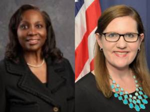 Federal Reserve Board Governor Lisa Cook , left, and Rebecca Slaughter, right, former commissioner of the Federal Trade Commission. (Photos courtesy of Federal Reserve Board and Federal Trade Commission)