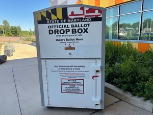 An official ballot drop box for Maryland voters, in Wheaton, Maryland, on June 8, 2026. (Photo by Jane Norman/States Newsroom)